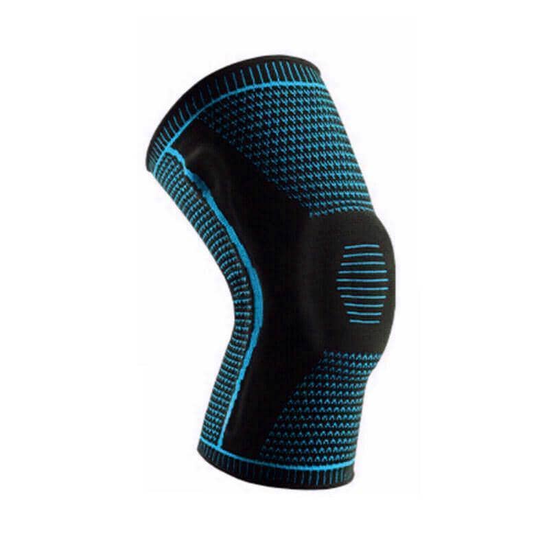 Knitted Knee Compression Sleeve with Silicone Pad - Black and Blue, Medium (Top 32 cm, Length 32 cm)