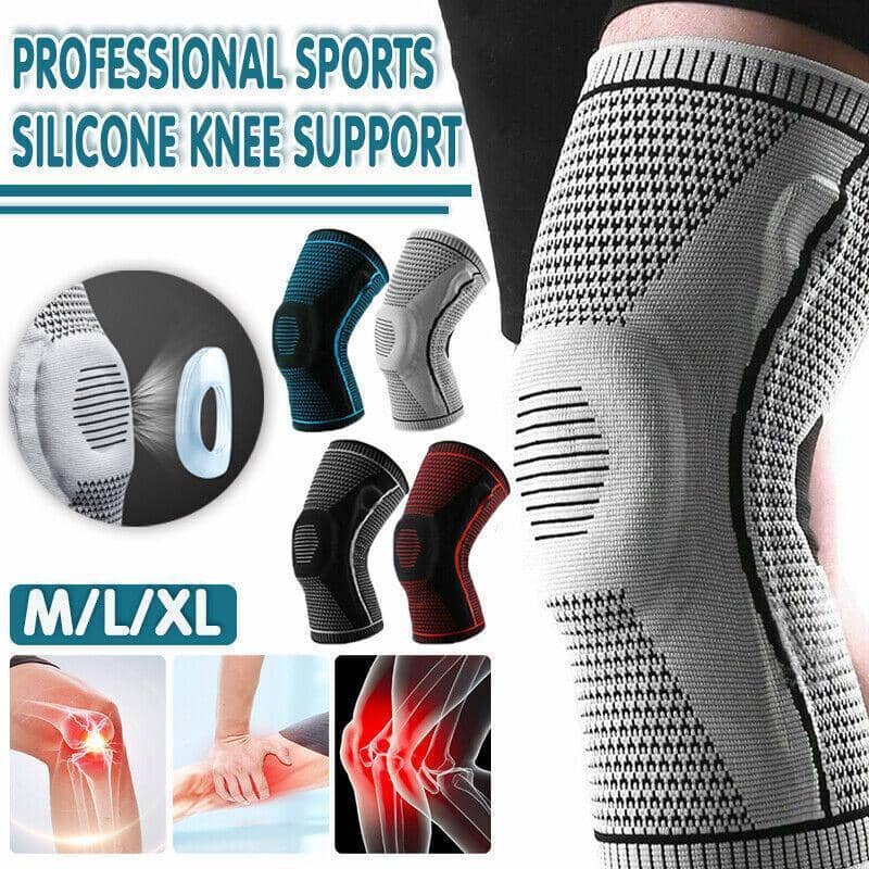 Knitted Knee Compression Sleeve with Silicone Pad - Black and Blue, Medium (Top 32 cm, Length 32 cm) - view 2