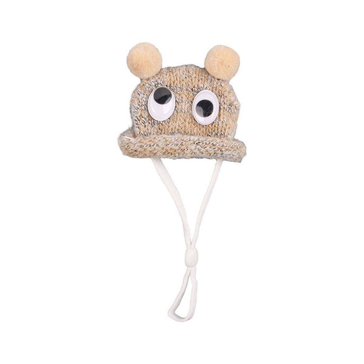 Knitted Pet Hat with Googly Eyes for Hamsters and Dutch Pigs - Beige