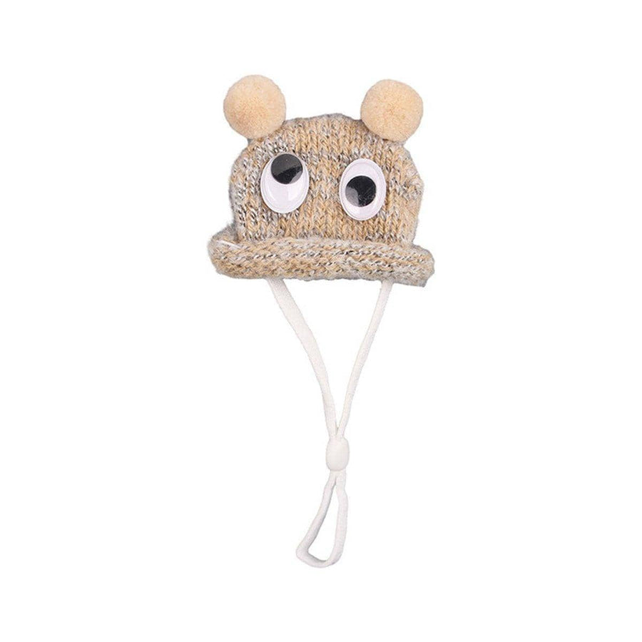 Knitted Pet Hat with Googly Eyes for Hamsters and Dutch Pigs - Beige