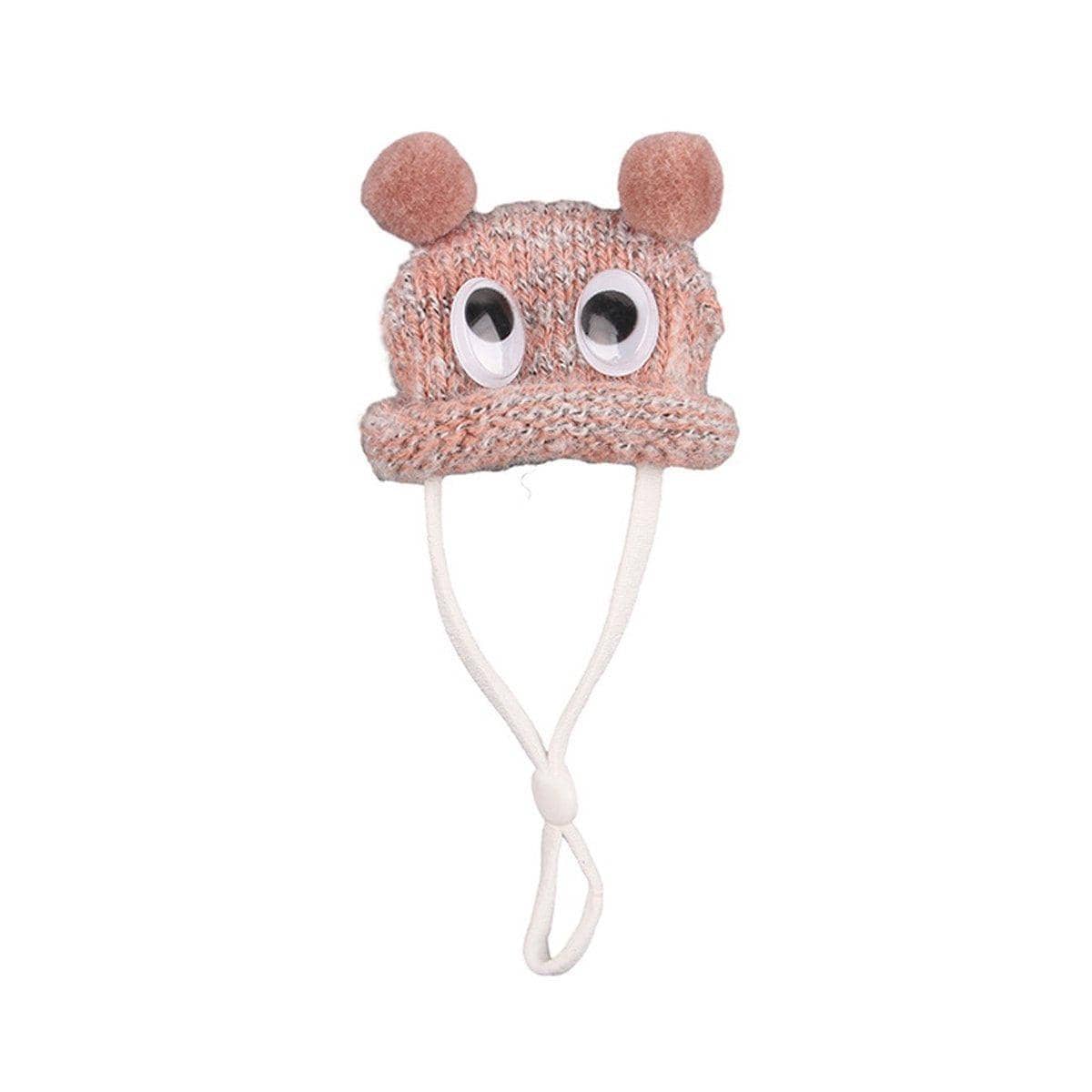 Knitted Pet Hat with Googly Eyes for Hamsters and Dutch Pigs - Dusty Pink