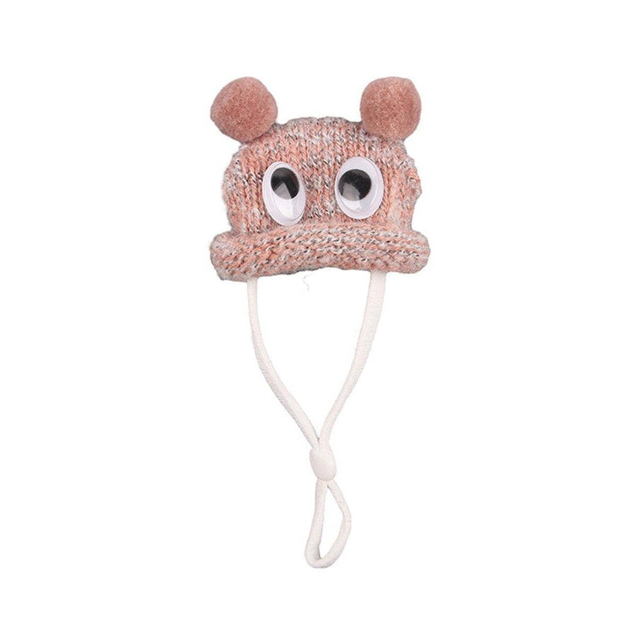Knitted Pet Hat with Googly Eyes for Hamsters and Dutch Pigs - Dusty Pink