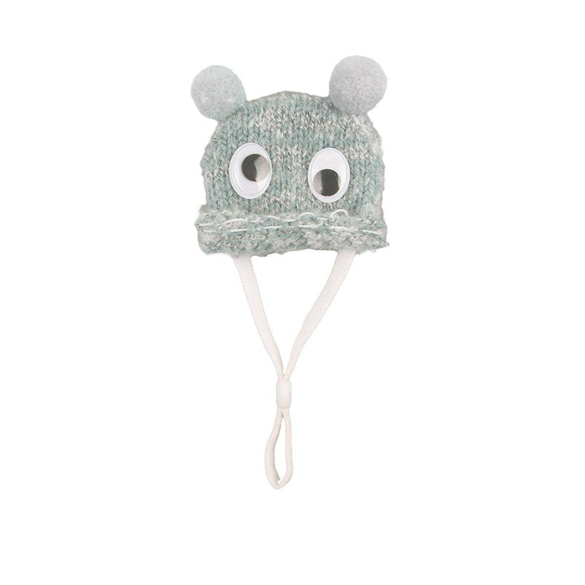 Knitted Pet Hat with Googly Eyes for Hamsters and Dutch Pigs - Light Blue