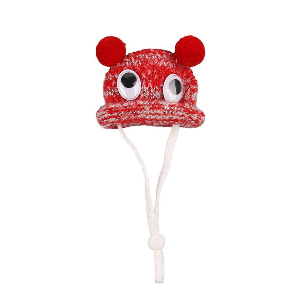 Knitted Pet Hat with Googly Eyes for Hamsters and Dutch Pigs - Red