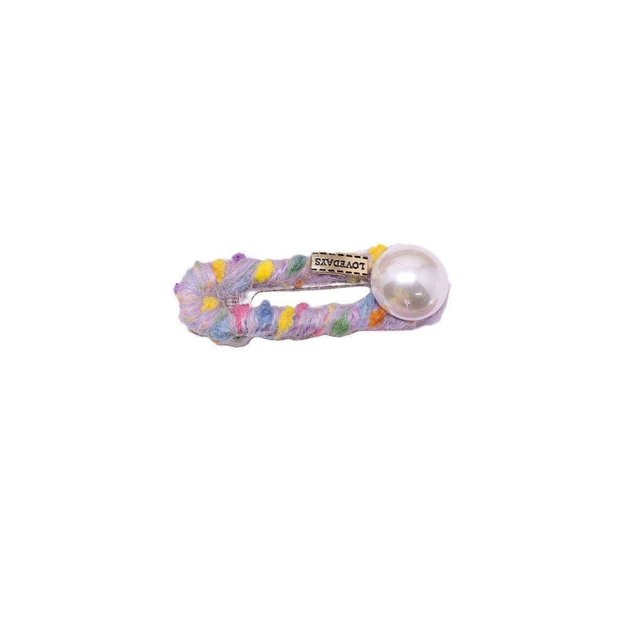 Knitted Wool Hair Clip for Women - Lilac with Pearl Bead