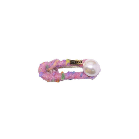 Knitted Wool Hair Clip for Women - Pink with Pearl Bead