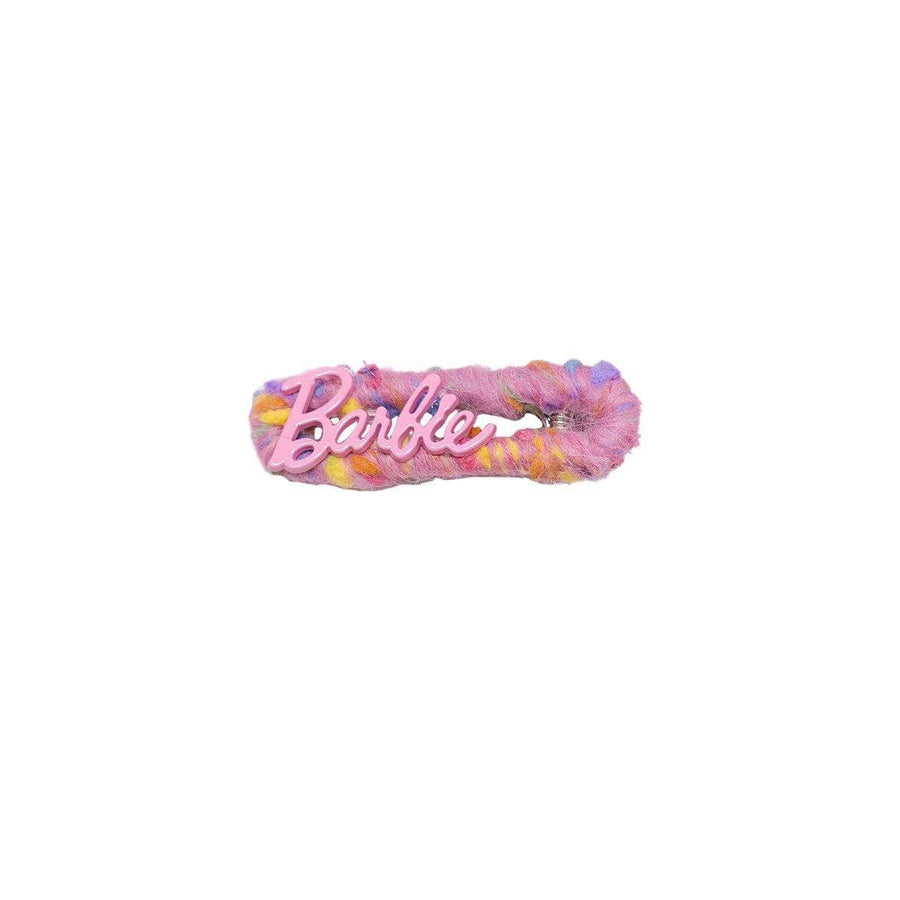 Knitted Wool Hair Clip for Women - Pink with Script Lettering