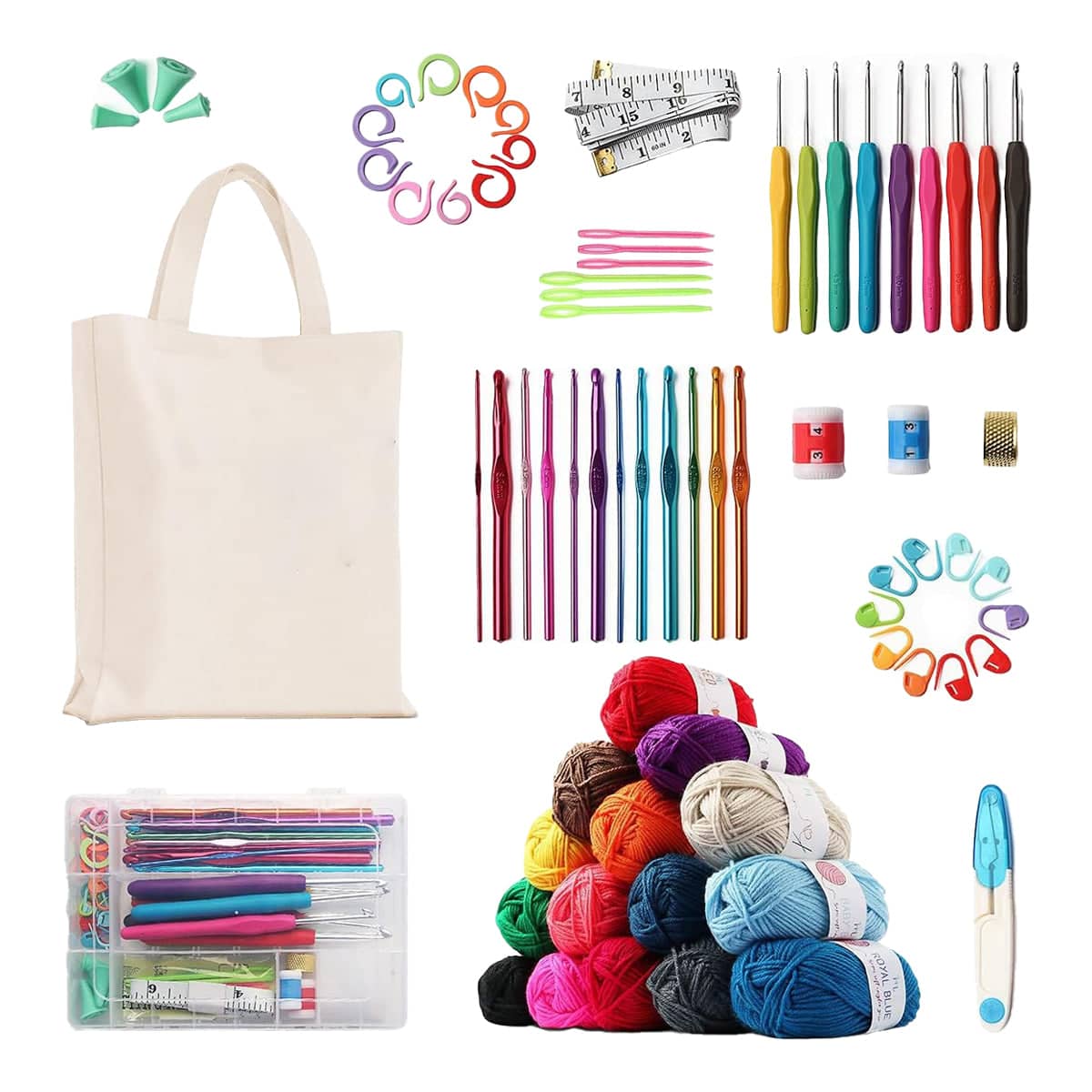 Knitting and Sewing Kit Set of 73 with Crochet Hooks, Needles, Threads and Scissors - view 2