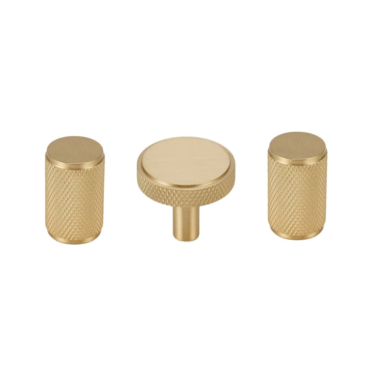 Knurled Brass Cylinder Cabinet Handle - 14mm Diameter - view 3