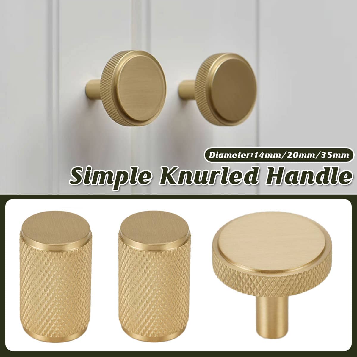 Knurled Brass Cylinder Cabinet Handle - 20mm Diameter - view 2