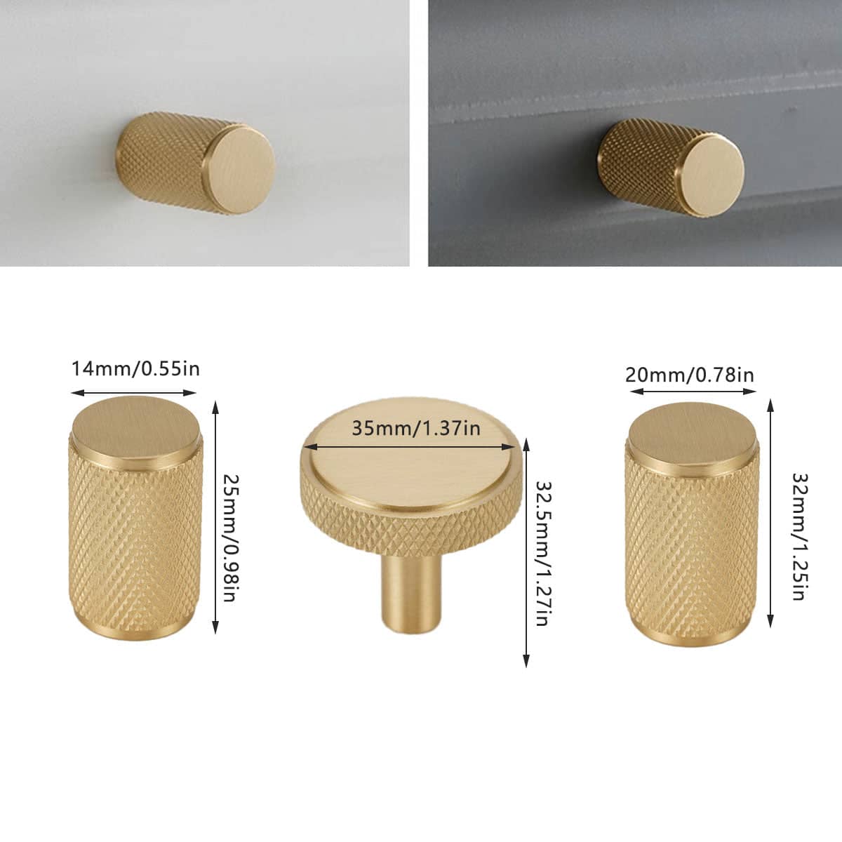 Knurled Brass Cylinder Cabinet Handle - 20mm Diameter - view 4