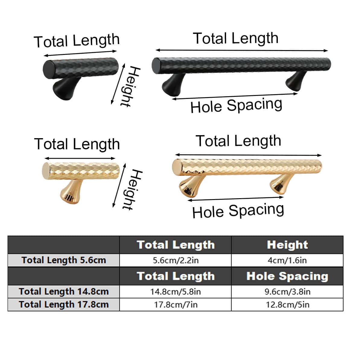 Knurled Cabinet Door Handle Drawer Pull - Black, 178 mm Long, 128 mm Hole Spacing - view 4