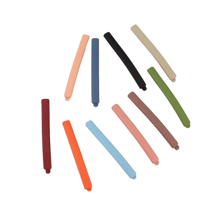 Korean Style Alloy Hair Clips - Matte Bar Design, Set of 10