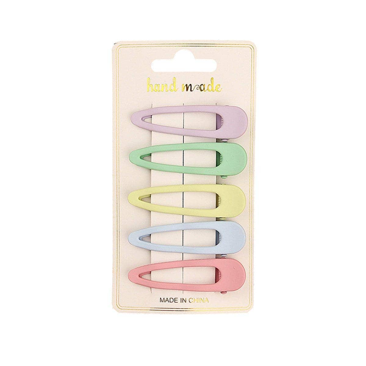 Korean Style Alloy Hair Clips - Pastel Teardrop Design, Set of 5
