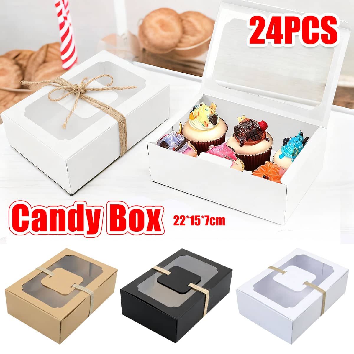 Kraft Brown Candy Box with Clear Window, Pack of 24 Easy to Assemble Gift Boxes - view 2
