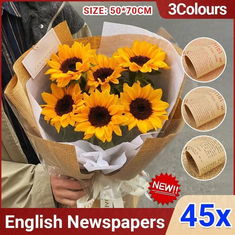 Kraft English Newspaper Gift Packaging Paper for Bouquets, Pack of 45 Sheets, Black Print - view 2