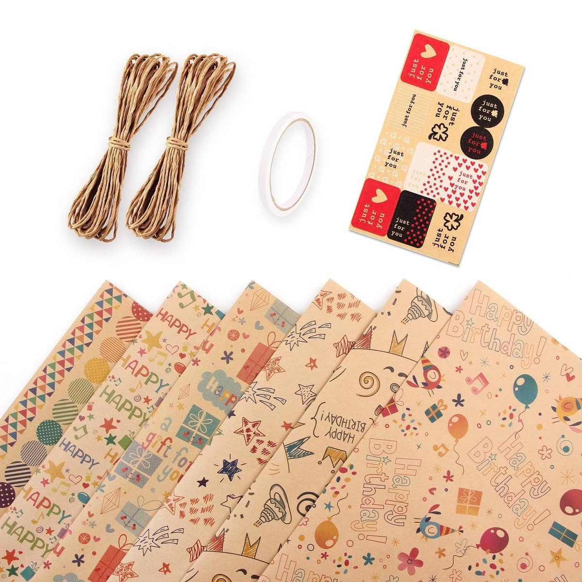 Kraft Gift Wrapping Paper Set Birthday Valentines Holiday 12 Sheets 50 x 70 cm - view 2