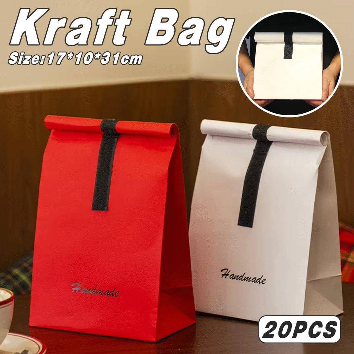 Kraft Paper Bags 17 x 10 x 31 cm, Pack of 20 - Red - view 2