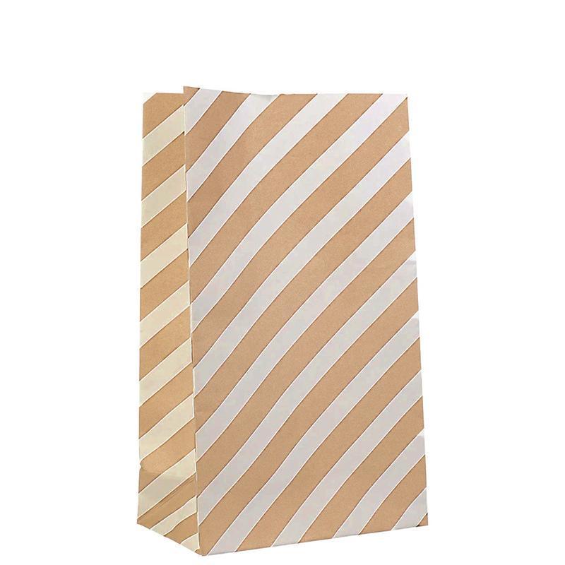 Kraft Paper Bags Pack of 100 - Large (13 x 8 x 24 cm), Brown and White Stripe