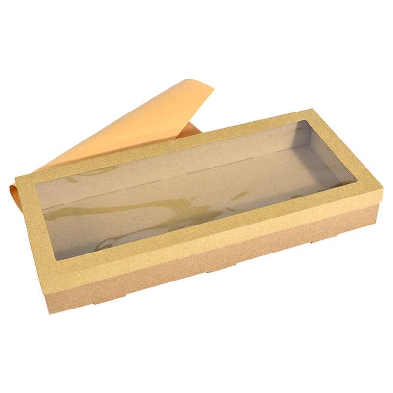 Kraft Paper Bakery Pie Boxes with Window, Pack of 20 - Long (56 x 25 x 8 cm)