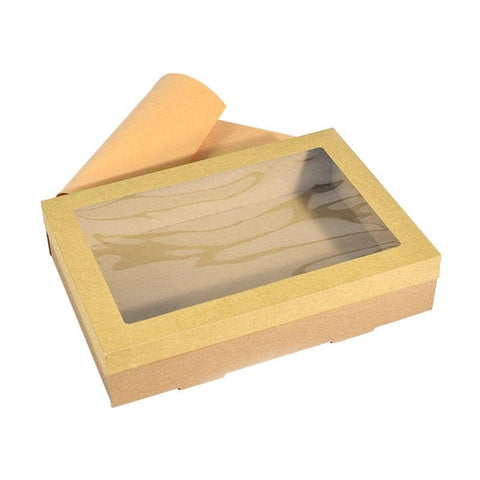 Kraft Paper Bakery Pie Boxes with Window, Pack of 20 - Medium (35 x 25 x 8 cm)