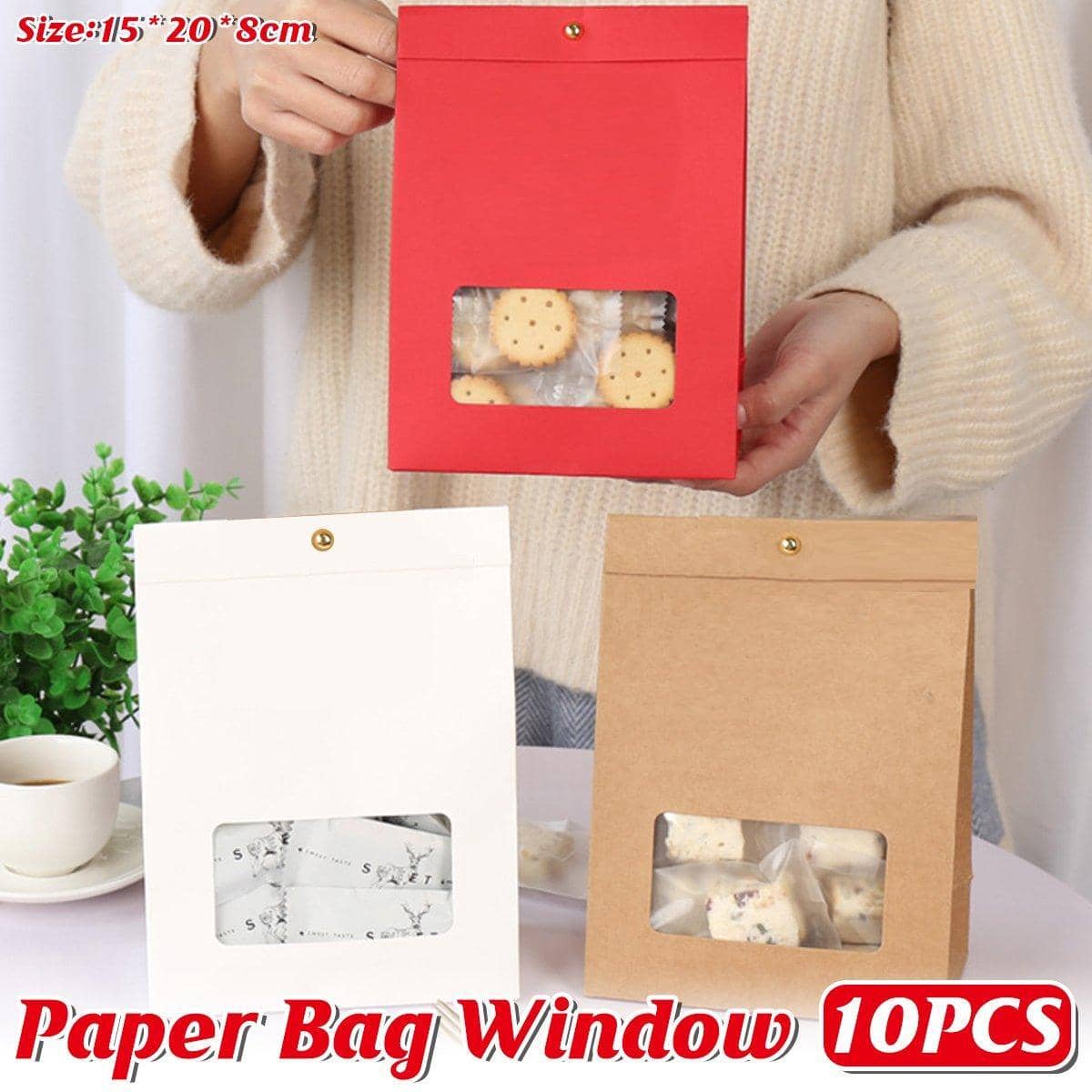 Kraft Paper Candy Bags with Window, Snowflake Design, Pack of 10 - White - view 2