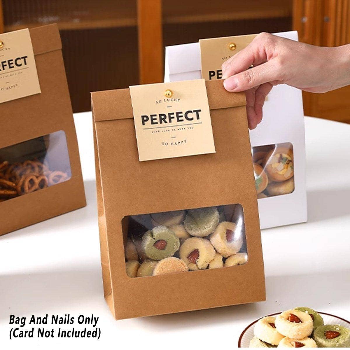 Kraft Paper Candy Bags with Window, Snowflake Design, Pack of 10 - White - view 5