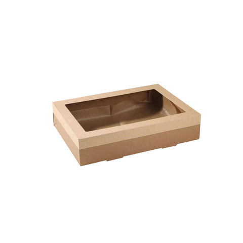 Kraft Paper Catering Box with Window, 30 x 20 x 8 cm - Pack of 10