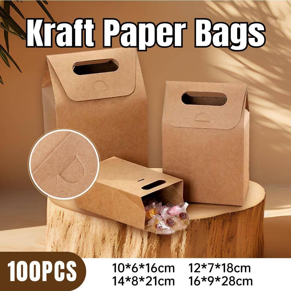 Kraft Paper Christmas Gift Bags - Pack of 100, 16 x 9 x 28 cm - view 2