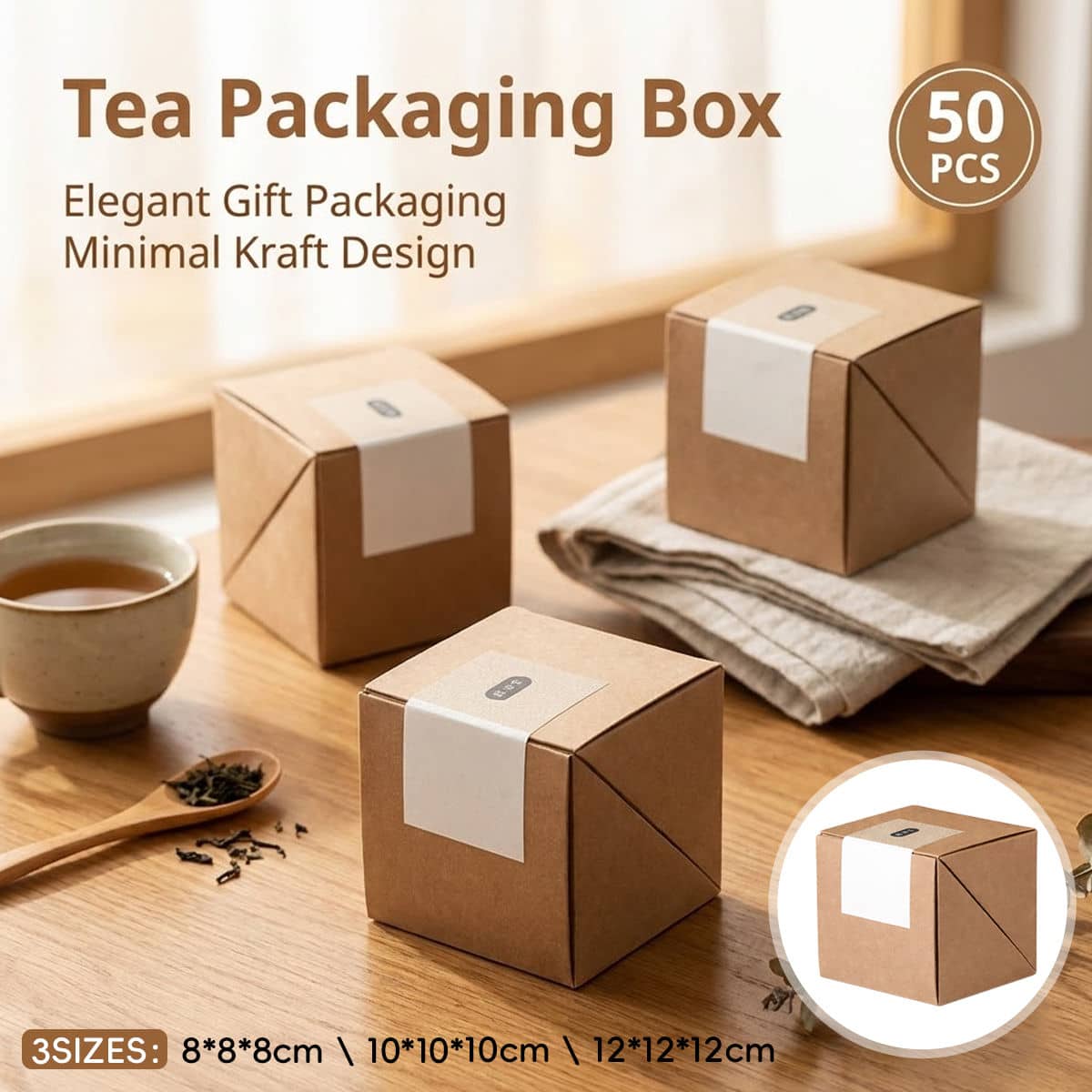 Kraft Paper Cube Gift Boxes, Pack of 10 - 8 x 8 x 8 cm - view 2