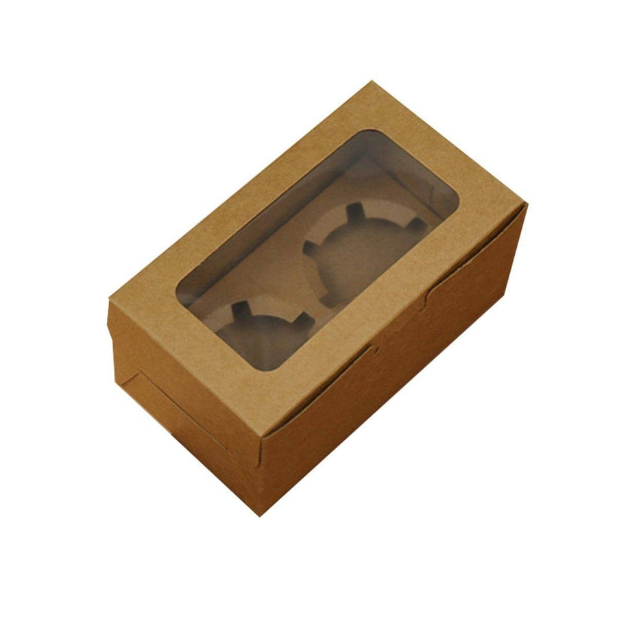 Kraft Paper Cupcake Box with Window - Pack of 25, 2 Holes