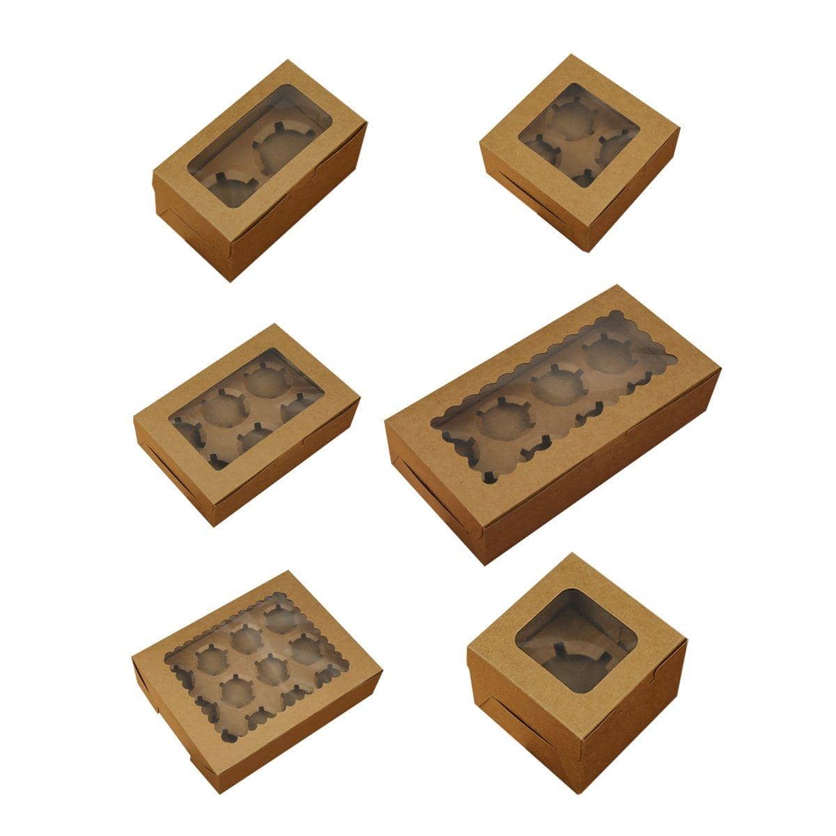 Kraft Paper Cupcake Box with Window - Pack of 25, 2 Holes - view 3