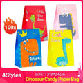 Kraft Paper Dinosaur Party Bags for Birthdays - Pack of 100