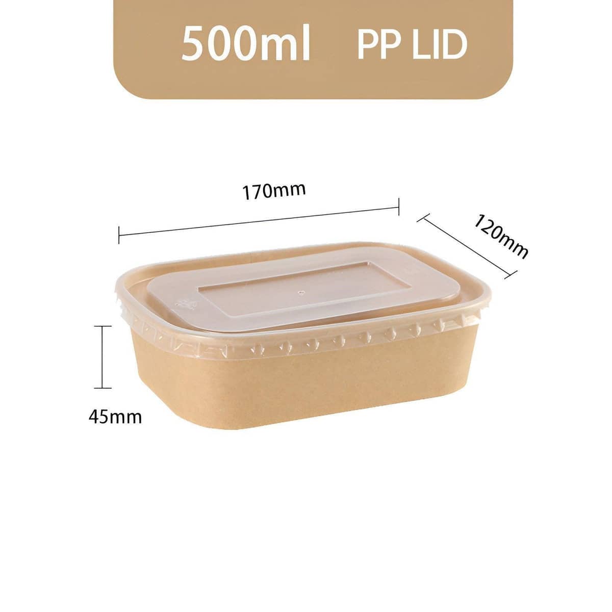 Kraft Paper Food Containers with PP Lids - 500 ml, Pack of 50 - view 4