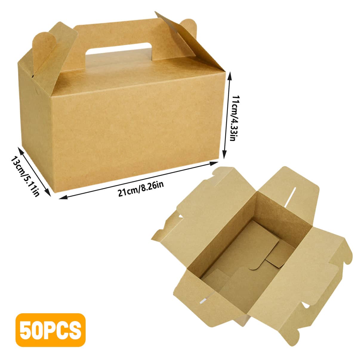 Kraft Paper Fried Chicken Takeaway Box with Handle, 21 x 13 x 11 cm - Pack of 50 - view 3