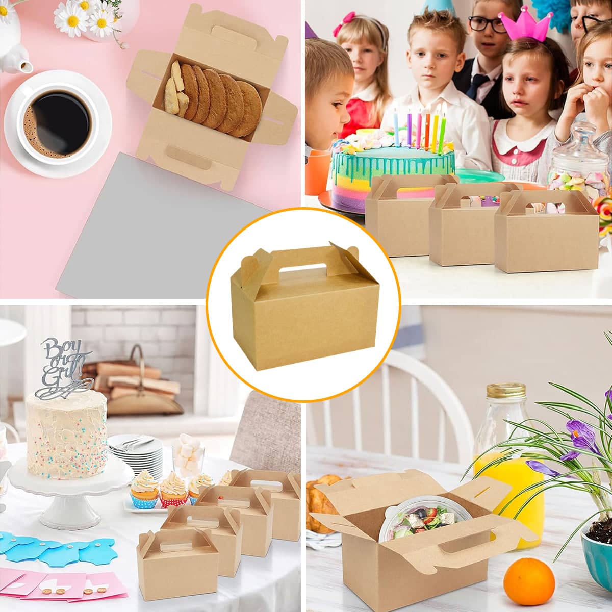 Kraft Paper Fried Chicken Takeaway Box with Handle, 21 x 13 x 11 cm - Pack of 50 - view 4