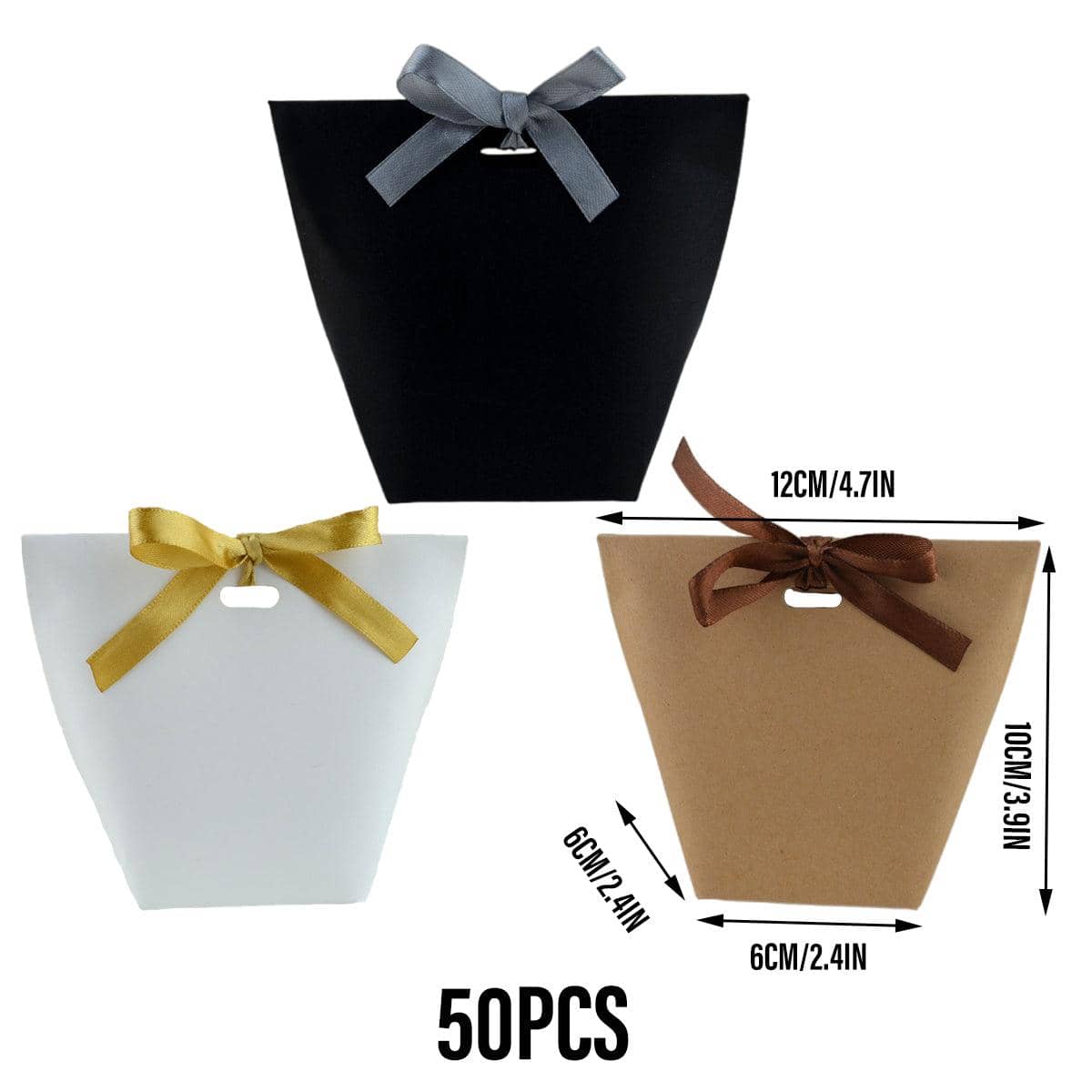 Kraft Paper Gift Bags with Ribbon Closure, Pack of 50 - Black - view 4