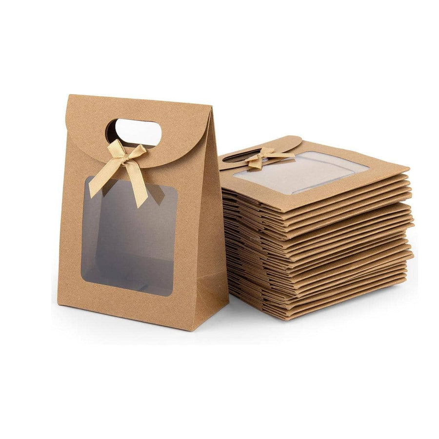 Kraft Paper Gift Bags with Window and Bow, 24 Pack - 16 x 12 x 6cm