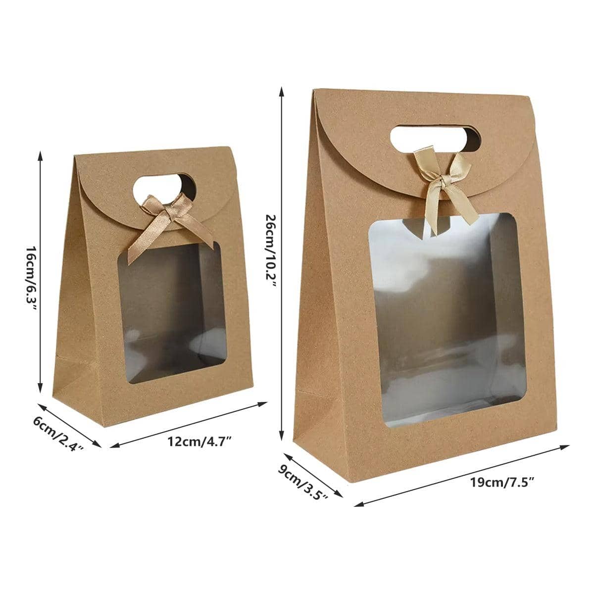 Kraft Paper Gift Bags with Window and Bow, 24 Pack - 16 x 12 x 6cm - view 3