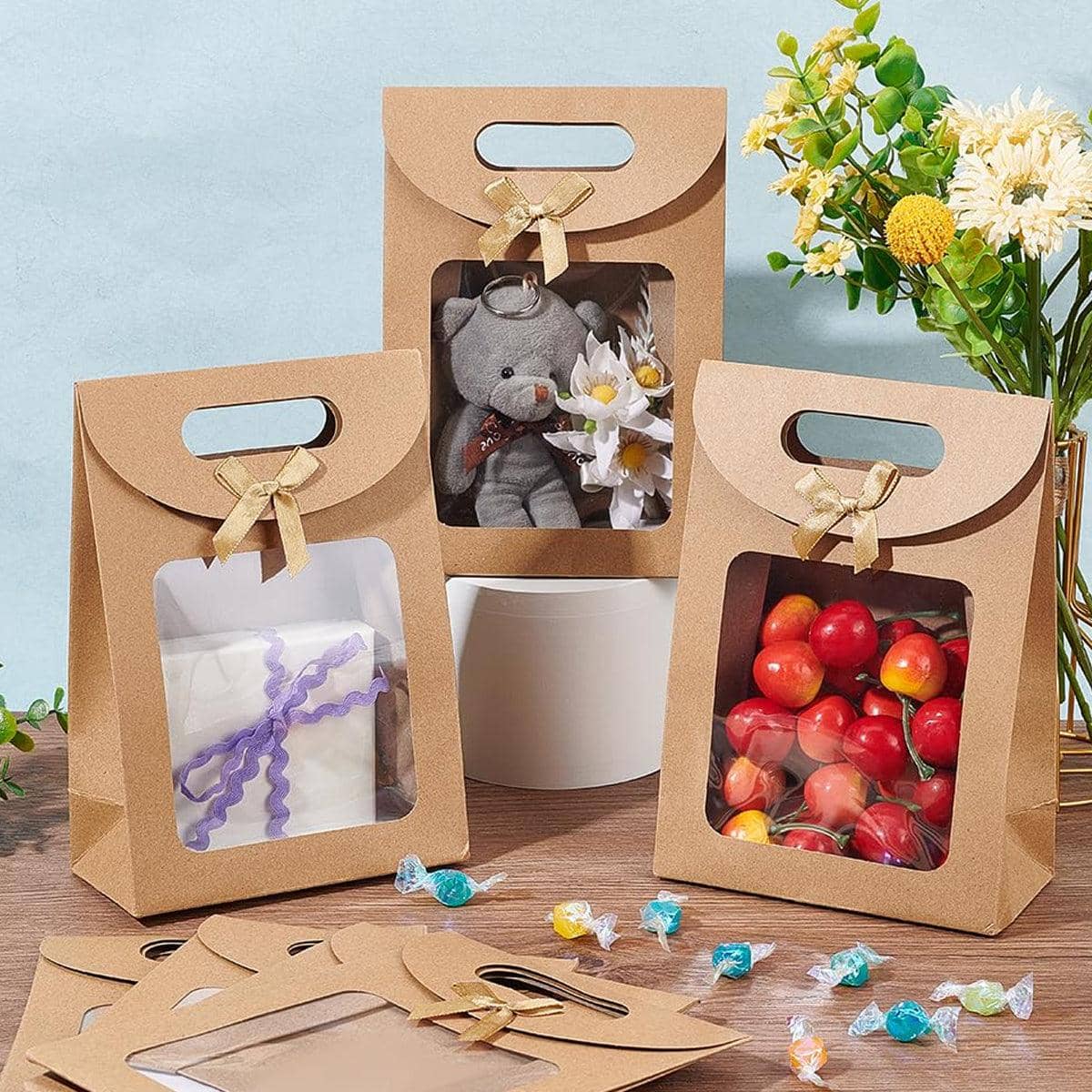 Kraft Paper Gift Bags with Window and Bow, 24 Pack - 16 x 12 x 6cm - view 5