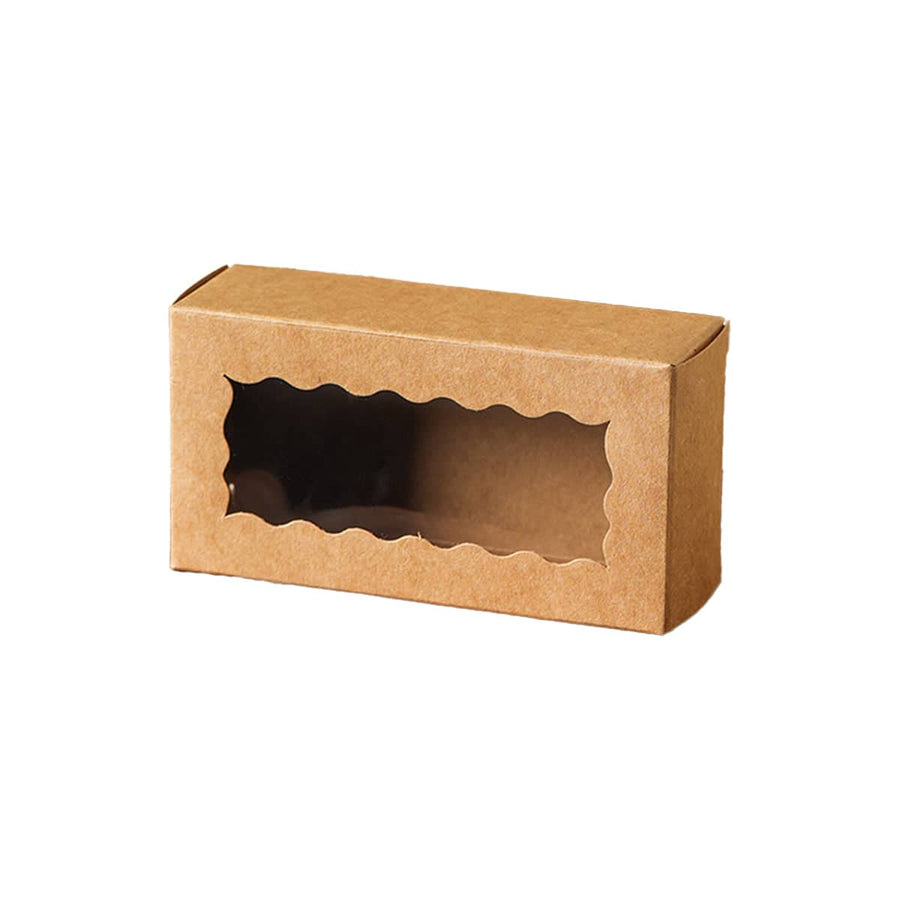 Kraft Paper Gift Boxes with Clear Window, Pack of 50, 10.5 x 3.5 x 5.5 cm - Khaki