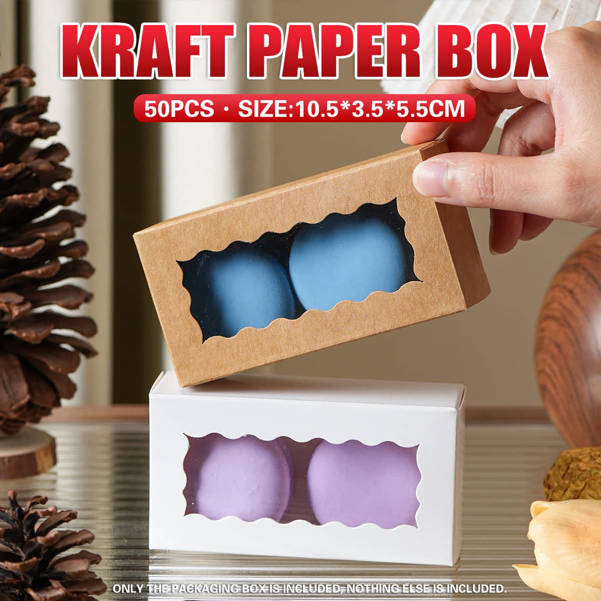 Kraft Paper Gift Boxes with Clear Window, Pack of 50, 10.5 x 3.5 x 5.5 cm - White - view 2