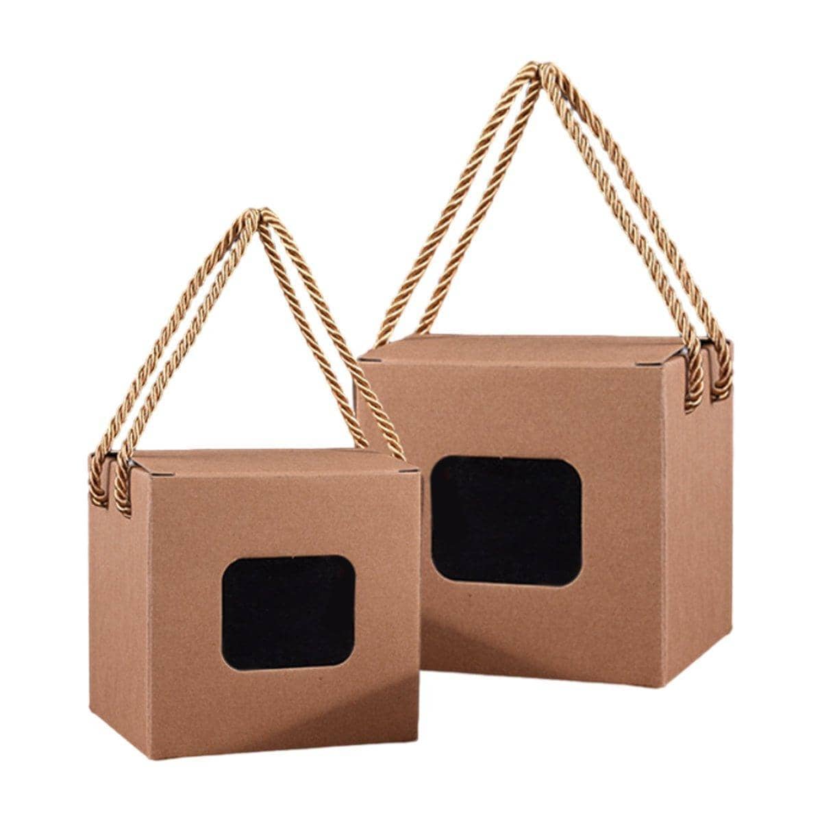 Kraft Paper Gift Boxes with Window and Rope Handles, Pack of 20 - 12.5 x 12.5 x 12.5 cm - view 3