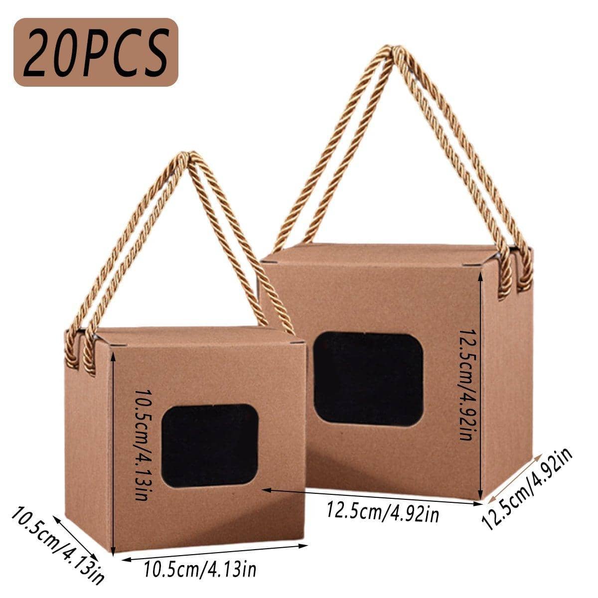 Kraft Paper Gift Boxes with Window and Rope Handles, Pack of 20 - 12.5 x 12.5 x 12.5 cm - view 4