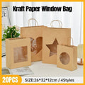 Kraft Paper Gift Tote Bags with Window - Medium 26 x 32 x 12 cm, Pack of 20 - Circle Window - view 2