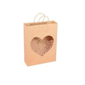 Kraft Paper Gift Tote Bags with Window - Medium 26 x 32 x 12 cm, Pack of 20 - Heart Window