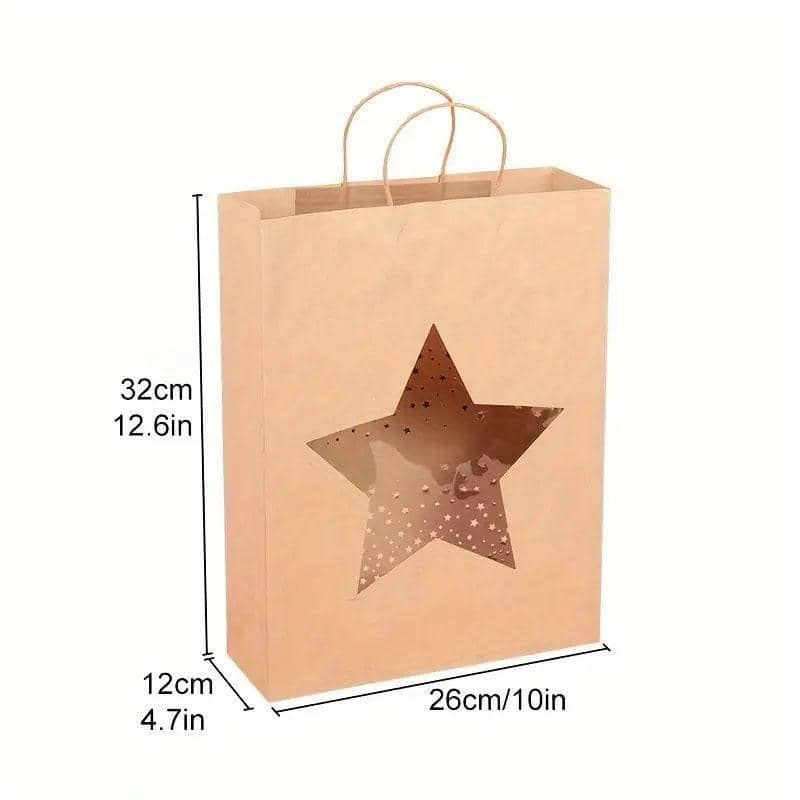 Kraft Paper Gift Tote Bags with Window - Medium 26 x 32 x 12 cm, Pack of 20 - Heart Window - view 4