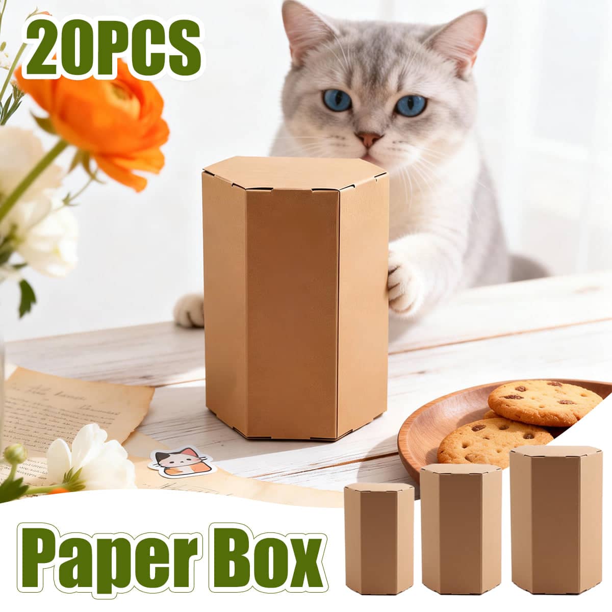 Kraft Paper Hexagon Gift Boxes, Pack of 20 - Size M (90 x 78 x 120 mm) - view 2