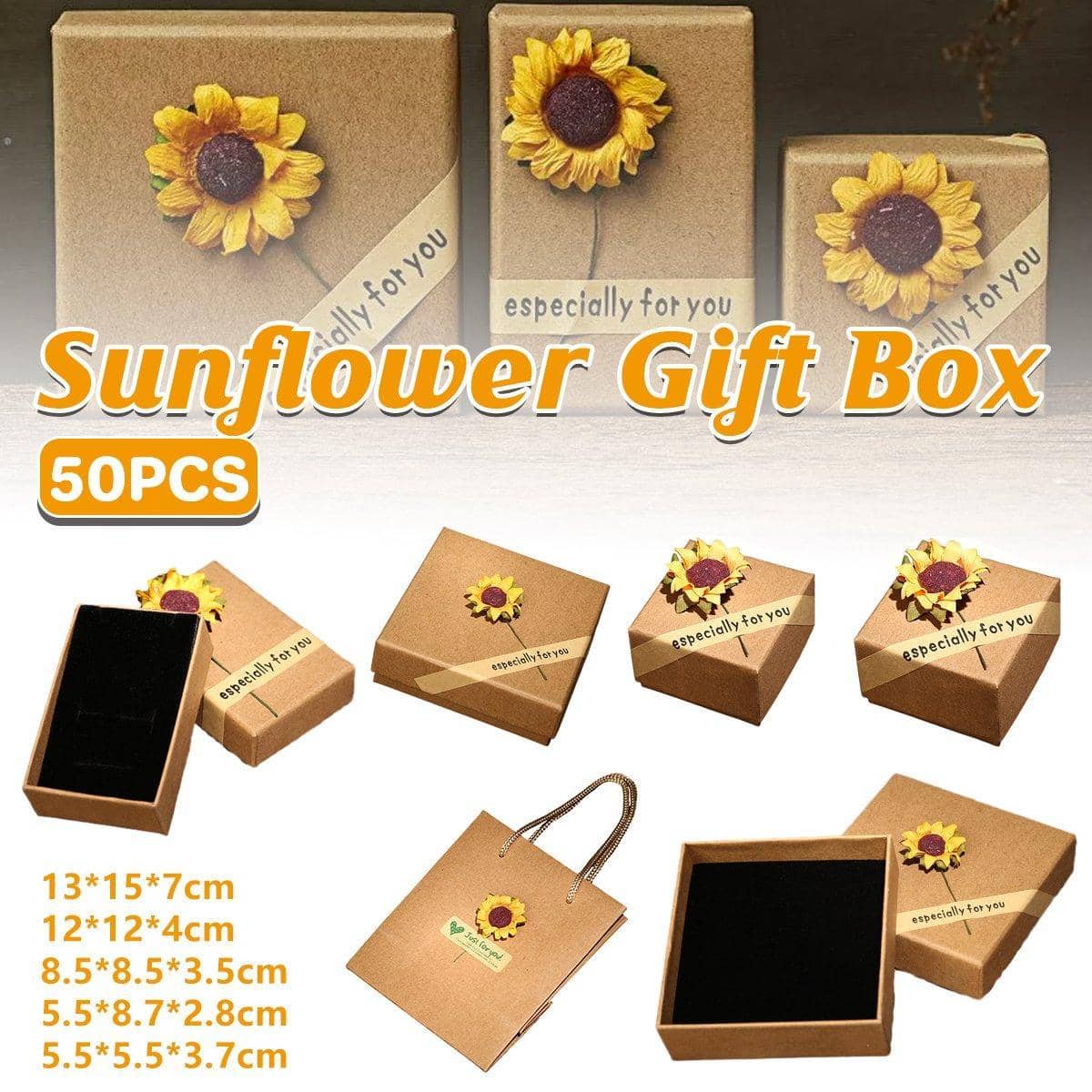 Kraft Paper Jewellery Gift Boxes with Sunflower Applique, Pack of 50 - 12 x 12 x 4 cm Box - view 2