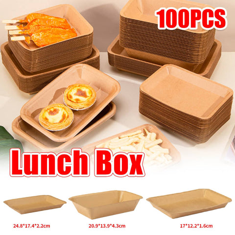 Kraft Paper Lunch Box Plates Food Grade Water and Oil Resistant Outdoor - Pack of 100 17 x 12.2 x 1.6 cm - view 2